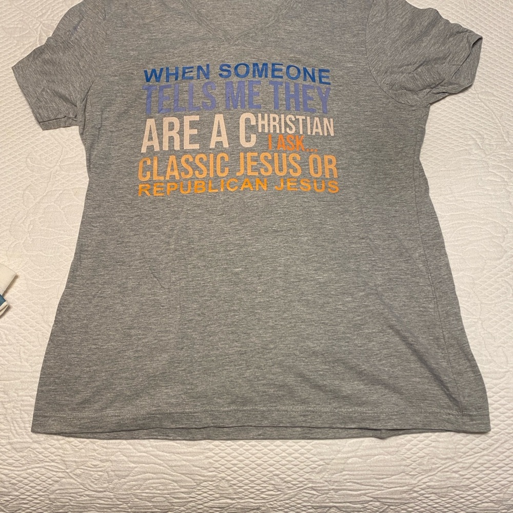Gildan Gray Tee with Blue and Orange Text
